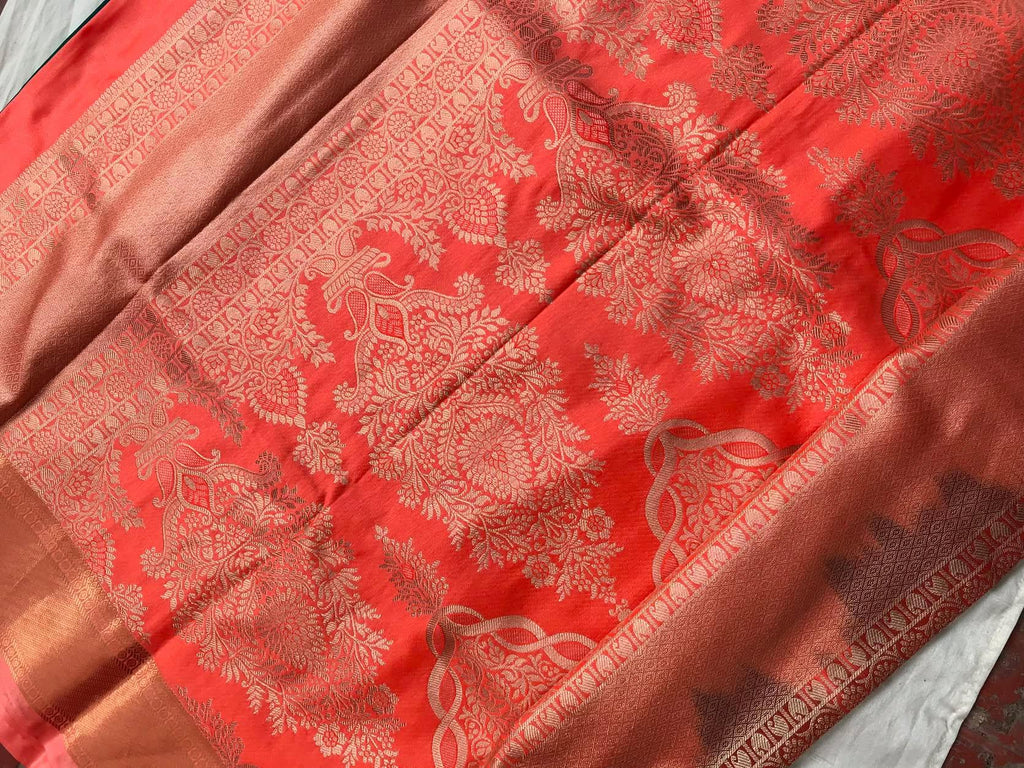 Elegant Teal & Coral Peach Silk Saree ✨