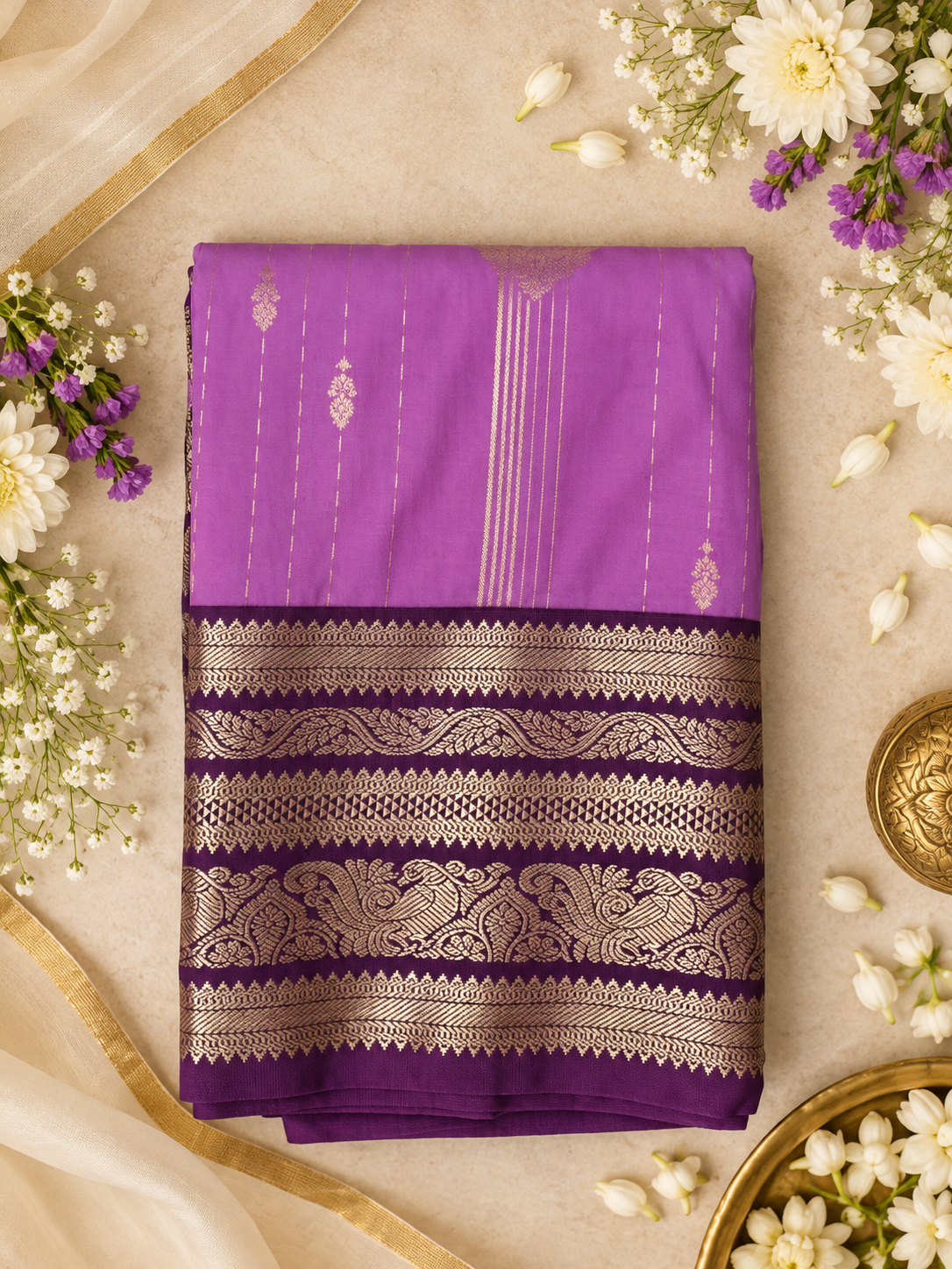 Lavender-Purple Kanchipuram silk saree