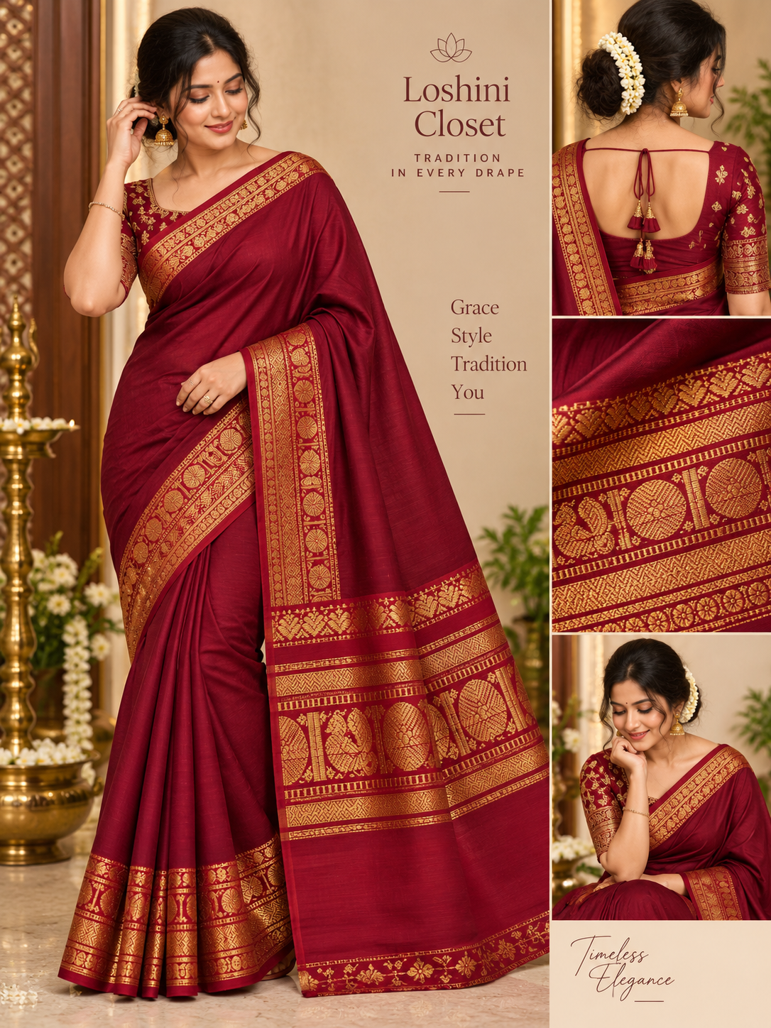 Kanchi Cotton Saree 🍒 Red