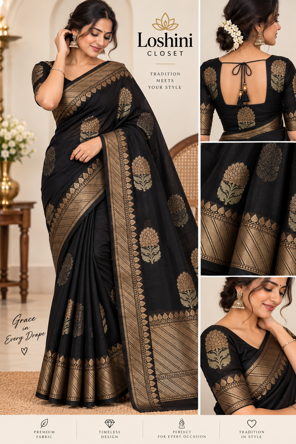🖤 Black Novelty Buta Saree