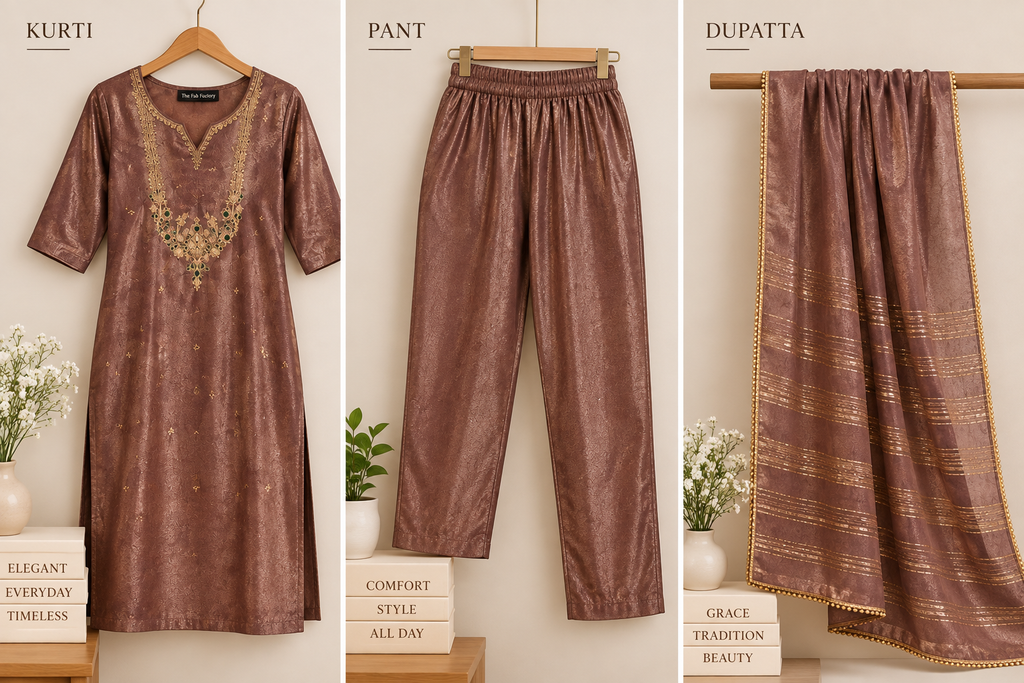 Elegant Brown Embroidered 3-Piece Kurta Set with Dupatta 🤎