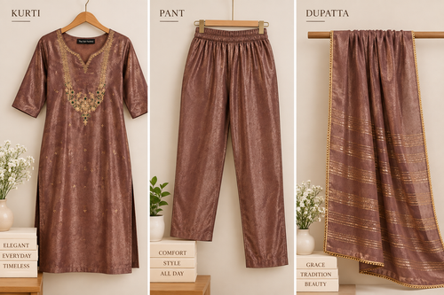 Elegant Brown Embroidered 3-Piece Kurta Set with Dupatta 🤎