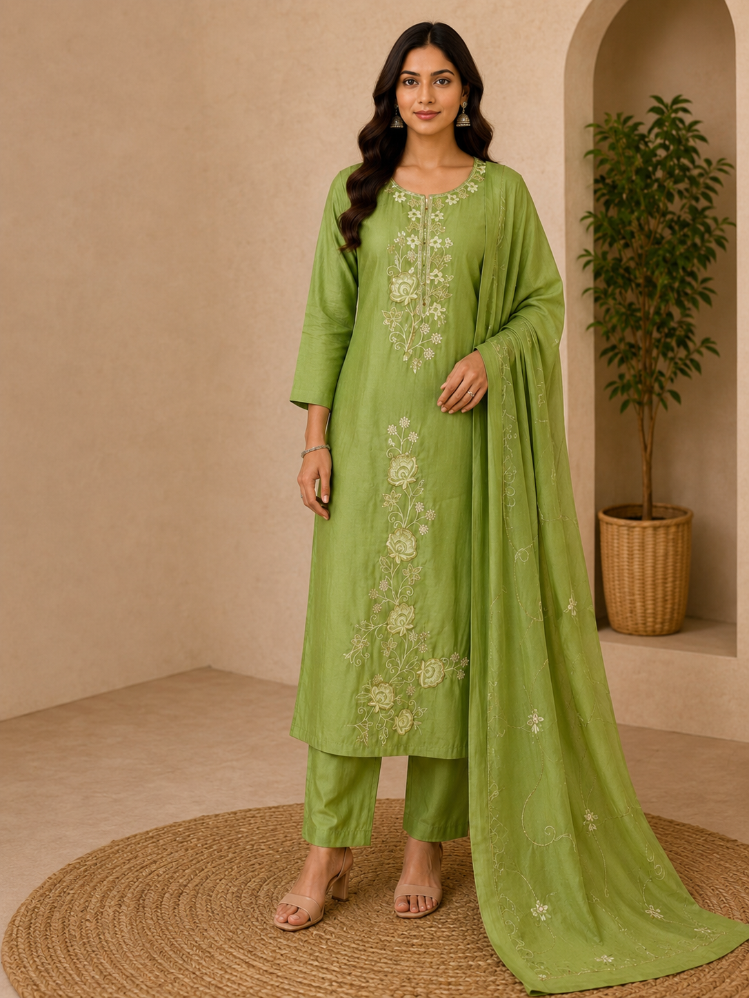 Green Roman Silk 3-Piece Suit