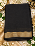 Semi Crepe Saree 🖤 Black Golden Border Saree
