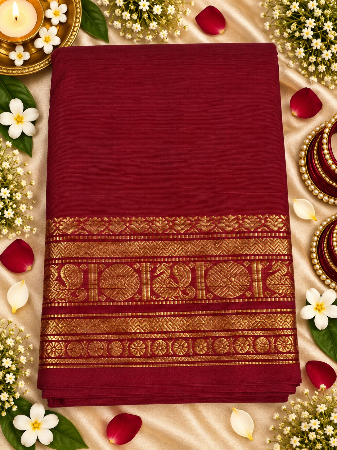 Kanchi Cotton Saree 🍒 Red