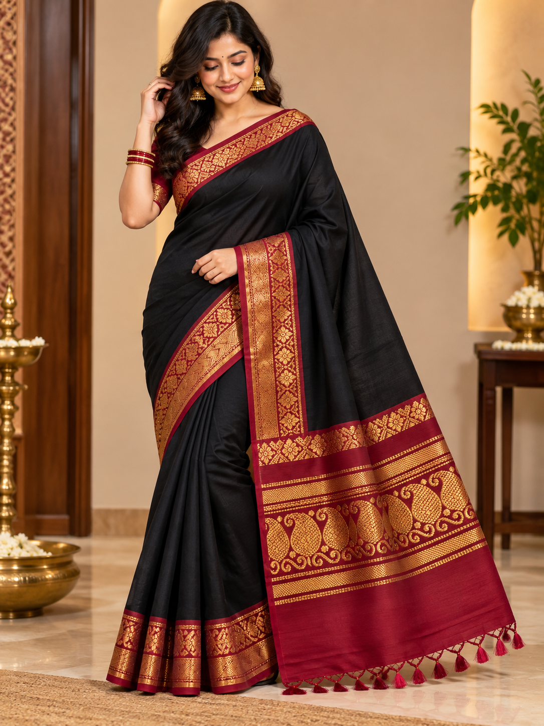 Kanchi Cotton Saree Black