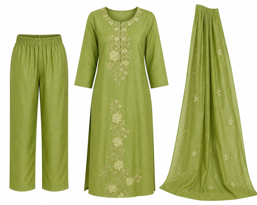 Green Roman Silk 3-Piece Suit
