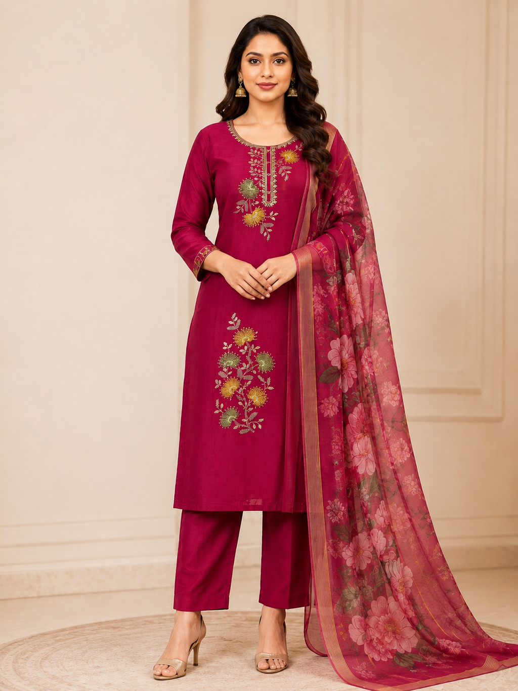💜 Premium Wine Magenta 3-Piece Kurta Set