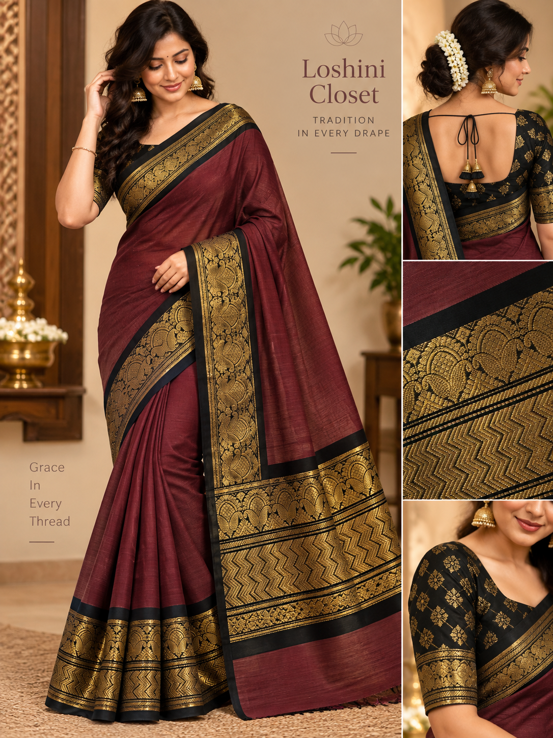 Kachi cotton Saree Elegant Chocolate Brown