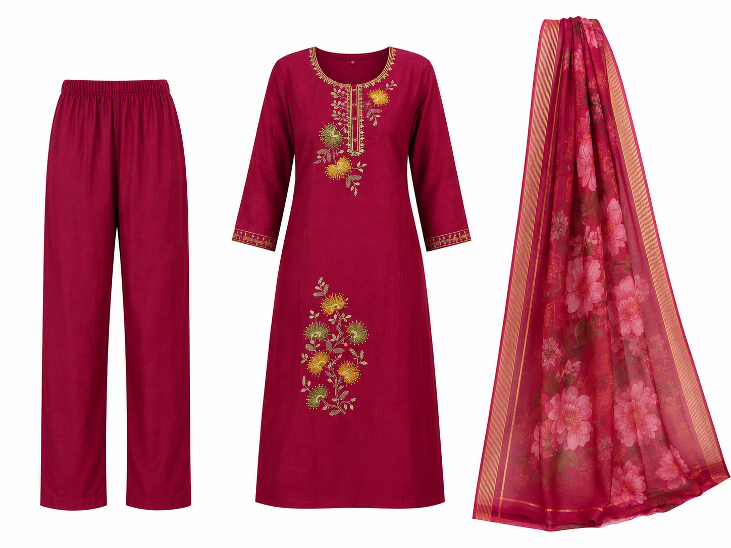 💜 Premium Wine Magenta 3-Piece Kurta Set
