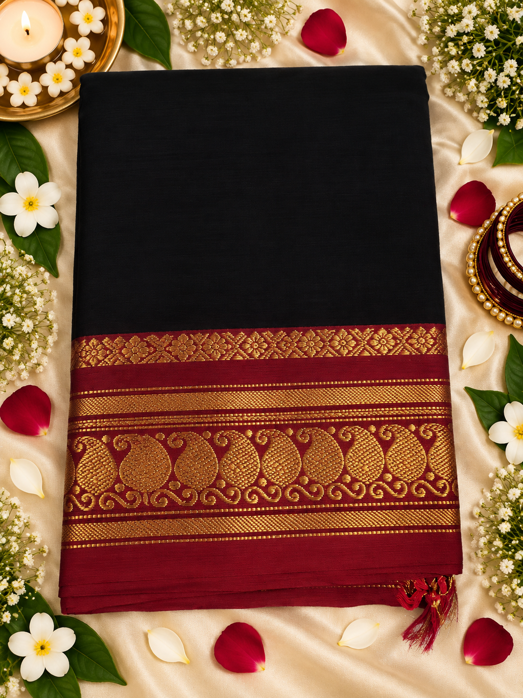 Kanchi Cotton Saree Black